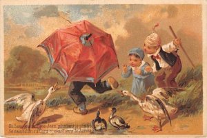 Approx. Size: 3 x 4.25 Children playing with geese  Late 1800's Tradecard Non  