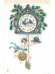 Pre-Linen New Year CUPID BAKER ON CUCKOO CLOCK PENDULUM AB2595