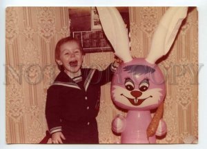 488566 USSR Boy Sailor w/ Huge BUNNY Rabbit Toy Old REAL PHOTO