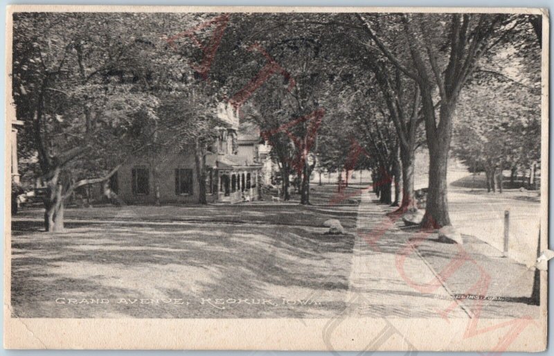 c1900s Keokuk, Iowa Grand Avenue Street View RF Rollins Collotype Photo PC A188