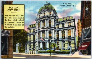 VINTAGE POSTCARD BOSTON CITY HALL (BUILT 1865)