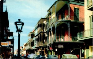 Vtg New Orleans Louisiana LA Saint Peters Street View Old Cats 1950s Postcard