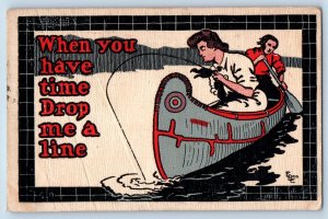 Artist Signed Postcard Boating When You Have Time Drop Me A Line Canada c1910's