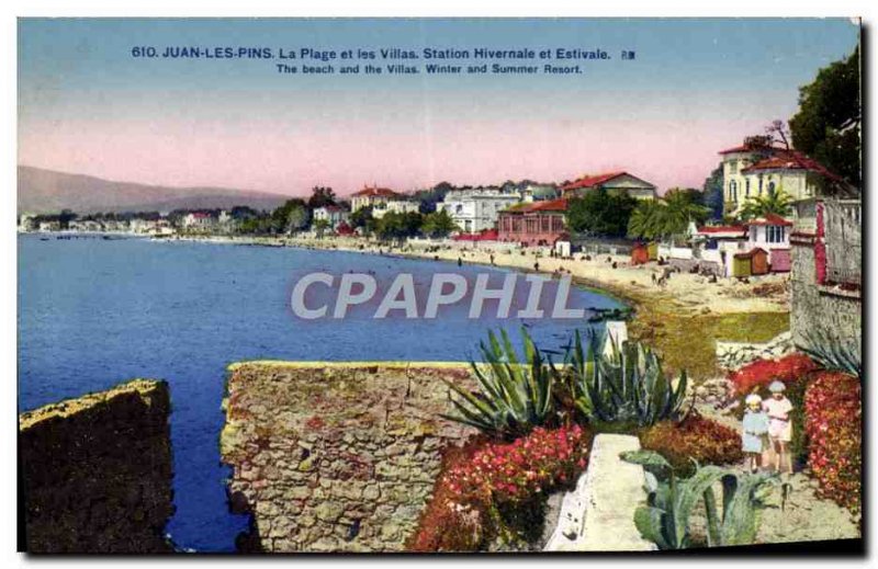 Old Postcard Juan Les Pins The Beach And Villas Winter and Summer Resort