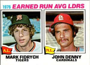 1977 Topps Baseball Card '76 ERA Leaders Mark Fidrych John Denny sk2311