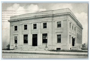 1919 Federal Building Entrance Lamp Steps Roadside Greeley Colorado CO Postcard