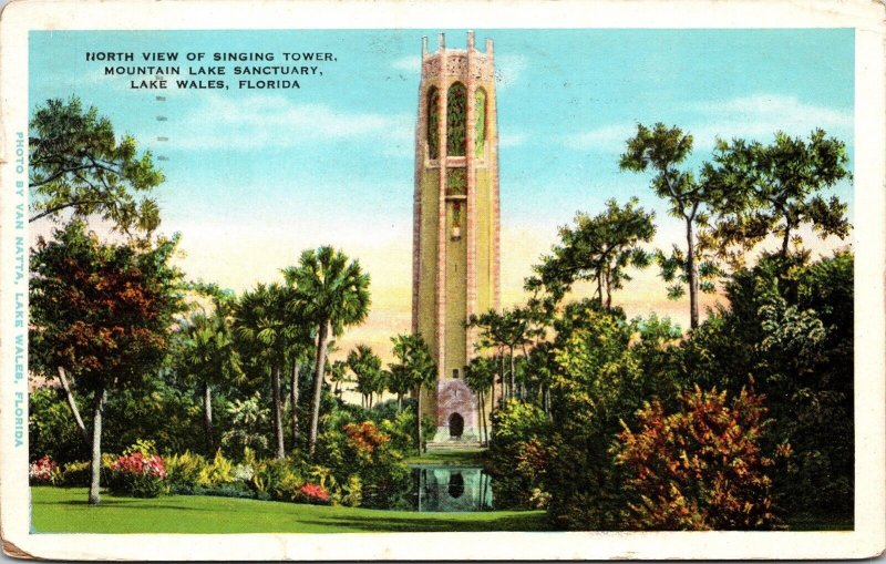 N View Singing Tower Mountain Lake Sanctuary Lake Wales Florida Fl WB Postcard  