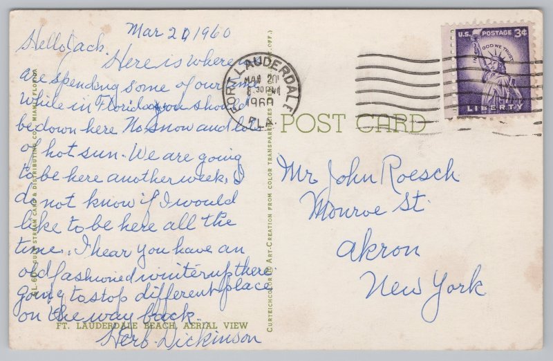 State View~Air View Fort Lauderdale Beach~Vintage Postcard