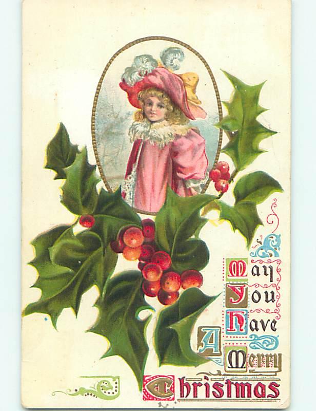 Divided-Back christmas CUTE GIRL IN PINK COAT AND HAT r4626