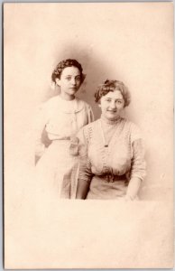 Mother and Dughter Short Curly Hair Photograph Real Photo RPPC Postcard