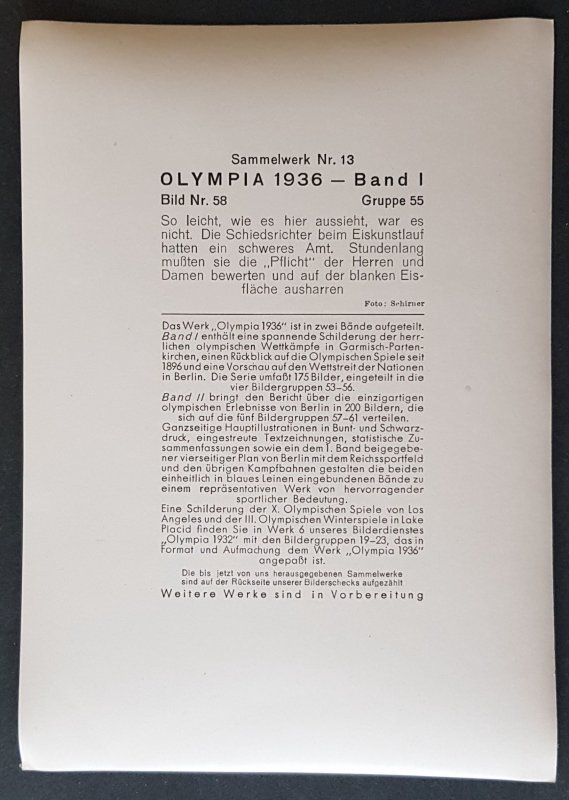 RARE LARGE FORMAT COLLECTOR PHOTO CARD 1936 GARMISCH OLYMPICS - FIGURE SKATING