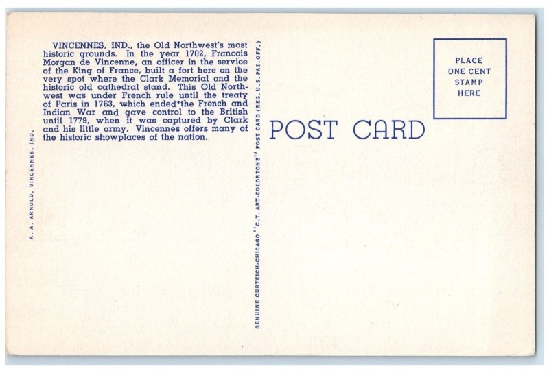 c1940s Clark Memorial Old French Famous Old Cathedral Vincennes Indiana Postcard