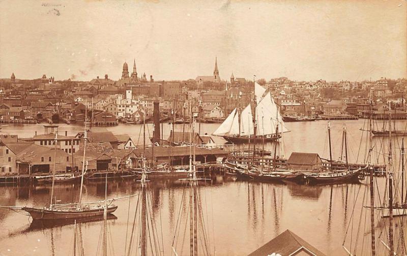 Gloucester MA Harbor View Sailboats Shoreline 1922 Real Photo Postcard