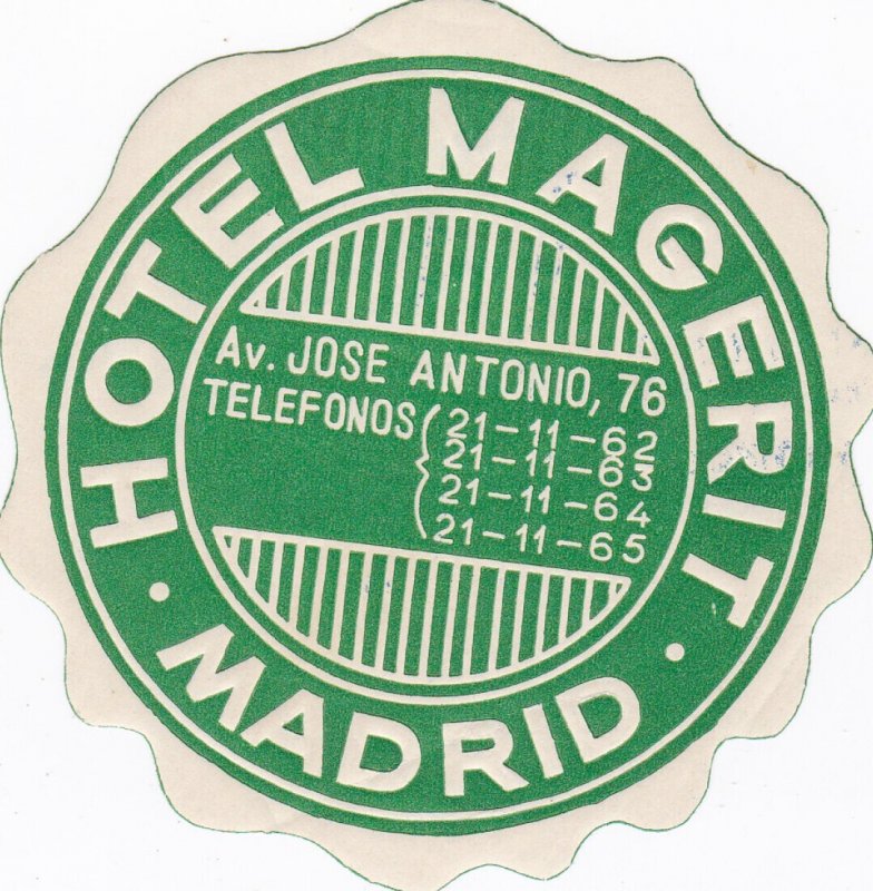 Spain Madrid Hotel Magerit Vintage Luggage Label sk2767