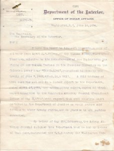 1884 Yakama Indian Agency, WA Territory Letter to Dept Interior, WA DC (53909)