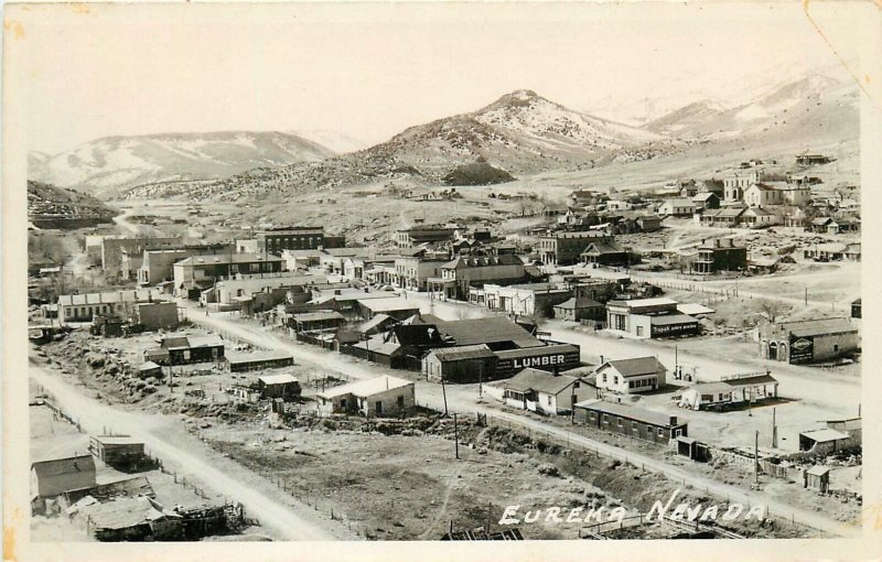 Postcard RPPC 1930s Nevada Eureka Aerial view occupational NV24-4885