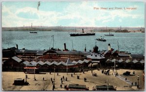 Pure Head and River Liverpool England Aerial View Boats Ships Dock Postcard