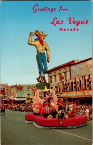 Vegas Vic, Parade on Fremont Street Las Vegas NV c1956 Vintage Postcard P79