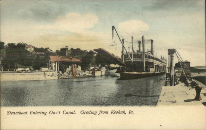 Keokuk IA Steamer Steamboat Boat Gov't Canal c1905 Postcard