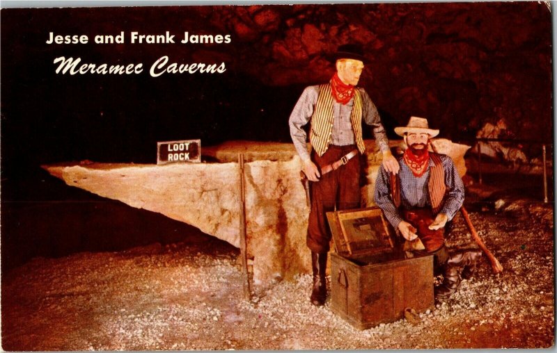 Jesse and Frank James in Meramec Caverns Route 66 Stanton MO Vintge Postcard G21