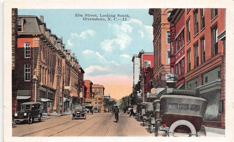 J54/ Greensboro North Carolina Postcard c1915 Elm Street Stores Autos 54