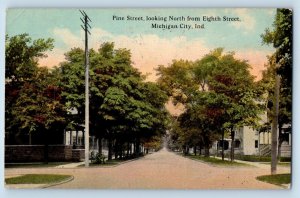 Michigan City Indiana Postcard Pine Street Looking North Eighth Street Road 1913