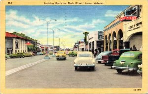 Postcard AZ Yuma Main Street Budweiser Sign Classic Cars Street View 1951 S112