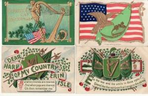 ST PATRICK'S DAY   FLAGS, HARPS  4 patriotic postcards