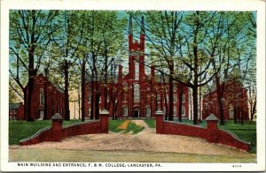 Vtg Main Building Entrance F & M College Lancaster Pennsylvania PA Postcard