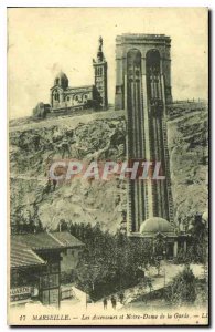 Old Postcard Marseille Elevators and Notre Dame de la Garde