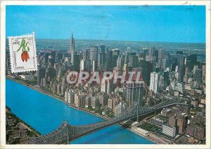 Postcard Modern New York City looking southwest with the Queensboro Bridge in...