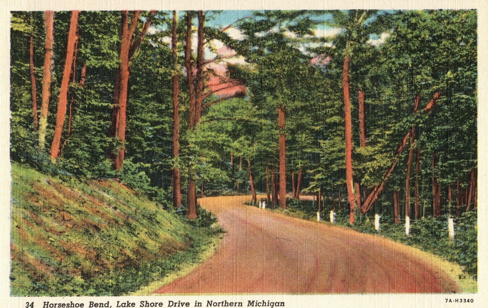 Vintage Postcard Horseshoe Bend Lake Shore Drive in Northern Michigan