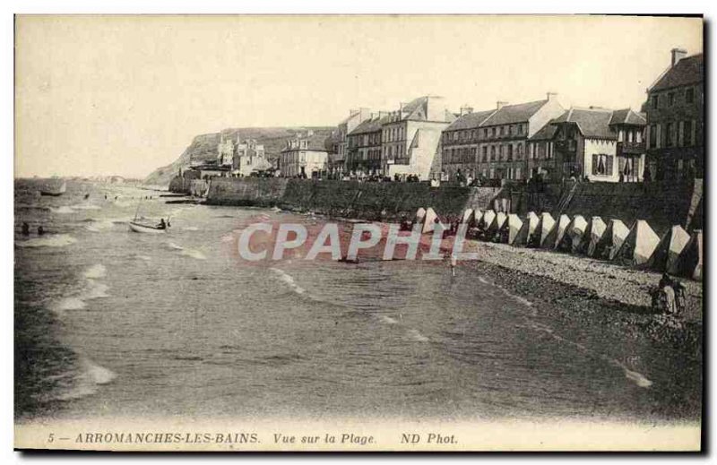 Old Postcard Arromanches Les Bains Overlooking the Beach