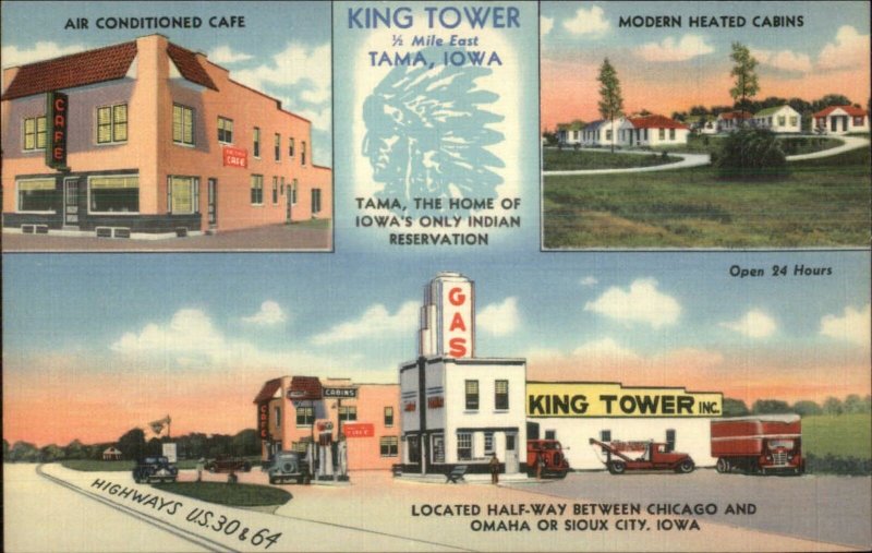 Tama IA King Tower NICE ROADSIDE LINEN Gas Station Postcard - TRUCKS