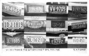 RPPC Visitors To Stonington, Maine Eatons License Plates c1950s Vintage Postcard