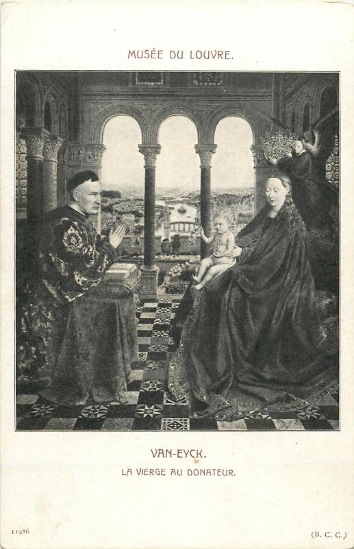 Early art postcard Virgin to the donor by Van Eyck