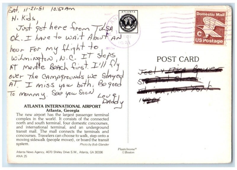 1981 Atlanta International Airport Terminal Atlanta Georgia Multiview Postcard