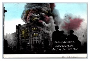 Holmes Building On Fire Galesburg Illinois IL 1909 DB Postcard P26