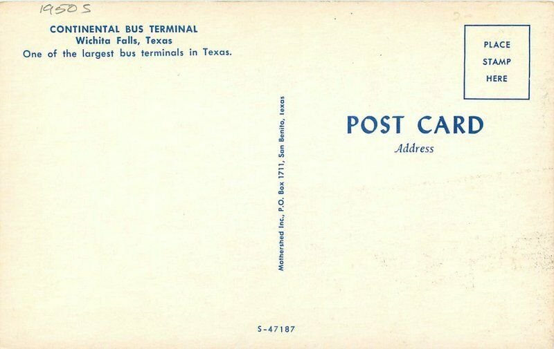 Autos Bus Continental Bus Terminal Wichita Falls Texas Postcard Mothershed 11771