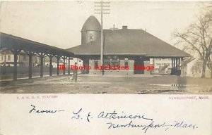 Depot, Massachusetts, Newburyport, RPPC, Boston & Maine Railroad Station,1906 PM