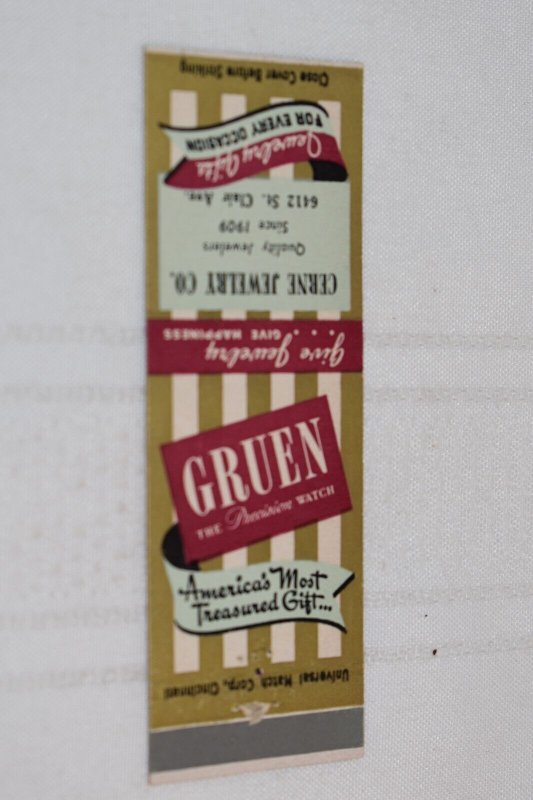 Cerne Jewelry Co. Gruen Advertising 20 Strike Matchbook Cover