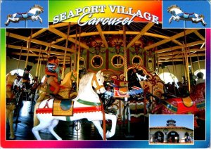 San Diego, CA California  SEAPORT VILLAGE CAROUSEL HORSES  Roadside 4X6 Postcard