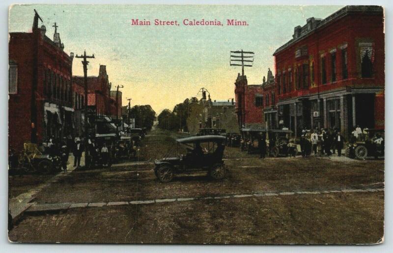 Caledonia MinnesotaVintage Cars Crossing & Parked on Main StreetBoys Men1915