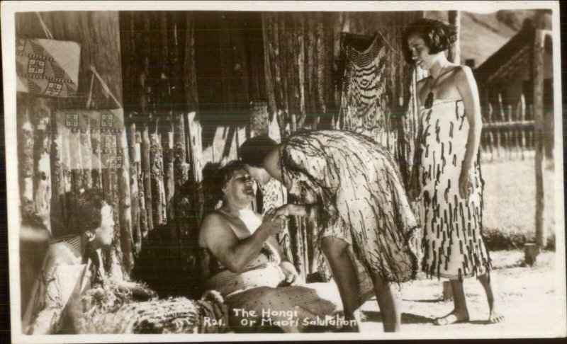 New Zealand Maori Natives The Hongi Salutation Real Photo Postcard