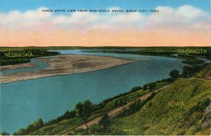 Three State View From War Eagle Grave, Sioux City, Iowa Vintage Postcard
