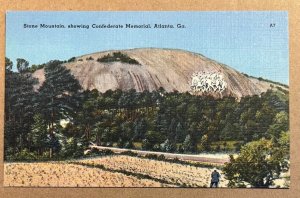 UNUSED LINEN PC - STONE MOUNTAIN SHOWING CONFEDERATE MEMORIAL, ATLANTA, GEORGIA