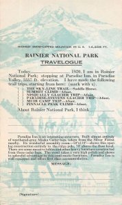 Rainier National Park Paradise Inn Travelogue Private Mail Postcard AA15732