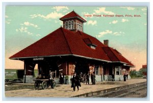 c1910's Grand Trunk Railroad Depot Station Flint Michigan MI Antique Postcard