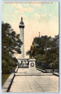 1909 WASHINGTON MONUMENT WALLIS STATUE BALTIMORE MARYLAND ANTIQUE POSTCARD