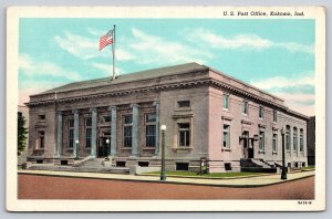 Kokomo Indiana~US Post Office St View~Lamps~Flag~Beaux-Arts~Linen 1940s Postcard